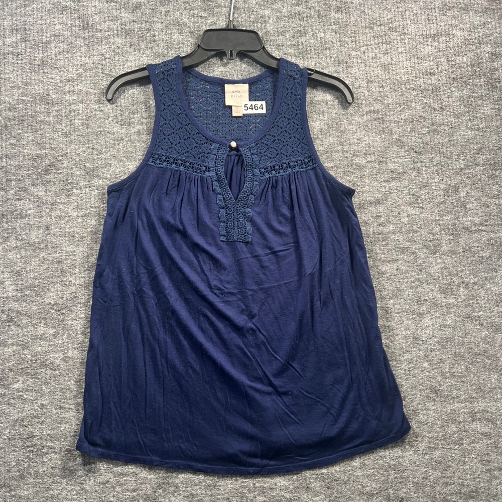 Knox Rose Navy Blue Crochet Lace Yoke Sleeveless Top Small Boho Peasant Tank